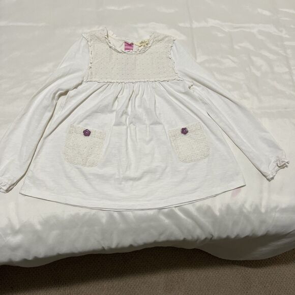 Matilda Jane Ivory Cottagecore Crochet Lace Dress 10 Button Pink Stripe Boho - Picture 2 of 14